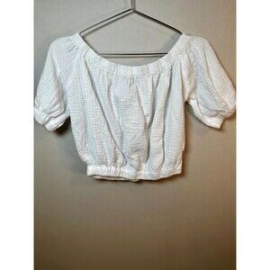Cupcakes Cashmere Top Womens M White Off Shoulder Crop Cotton Gauze Boho Soft